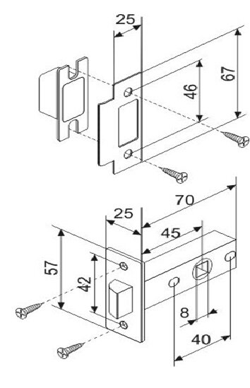 Защелка межкомнатная MORELLI L6-45 SN Белый никель