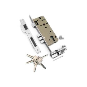 Замок врезной с защелкой и тремя ригелями ARCHIE L01-45-70 TR N хром