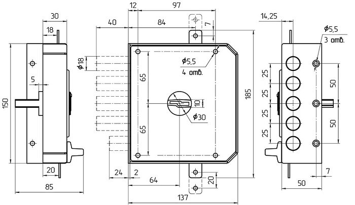 Замок накладной ЗН4 032.1.1 правый 5 кл.