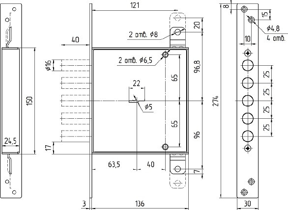 Замок врезной сувальдный МЕТТЭМ ЗВ8 140.1.0 с тягами 5 кл. ключ 80 мм