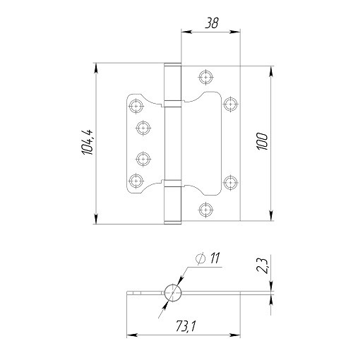 Петля накладная без врезки AJAX 100/P-2B 100x2,3 SSG сатинированное золото