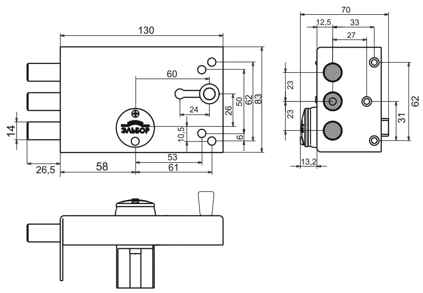Замок накладной ЭЛЬБОР Лазурит 1.02.61.КМА медный антик