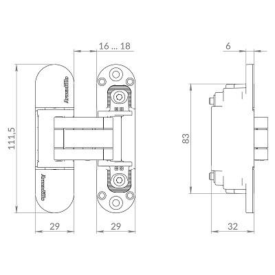 Петля скрытой установки ARMADILLO U3D6002.TG SC матовый хром