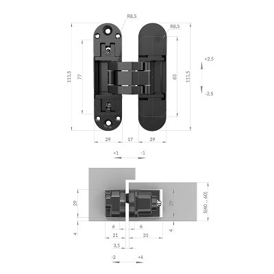 Петля скрытой установки ARMADILLO U3D6002.TG SC матовый хром