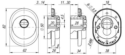Броненакладка на цилиндровый механизм 25 мм ARMADILLO​​ ET/ATC-Protector 1-25AB-77 Бронза