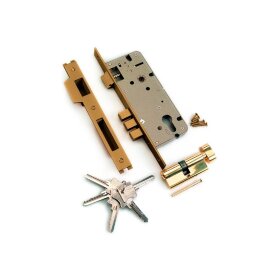 Замок врезной с защелкой и тремя ригелями ARCHIE L01-45-70 TR AB/ACF античная бронза / античный кофе