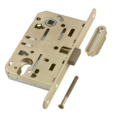 Корпус врезного замка магнитный под цилиндр AGB MEDIANA POLARIS B06103.50.23.640 с ответной планкой матовая латунь