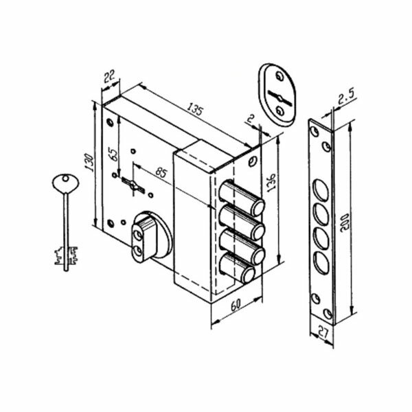 Замок накладной сувальдный с задвижкой KERBEROS 111.11.043 5 кл.