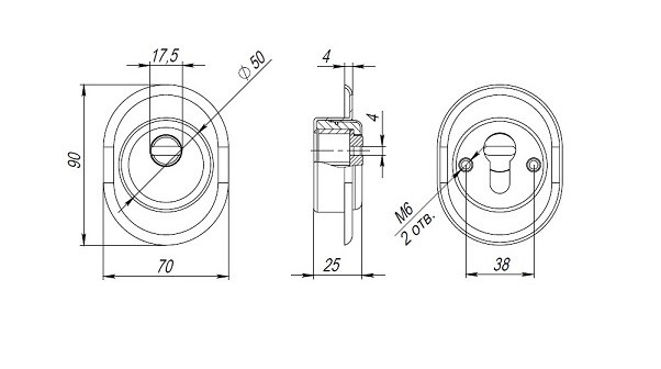 Броненакладка врезная с чашкой FUARO DEF 9726 M6x90 без ответной части BL-24 черный