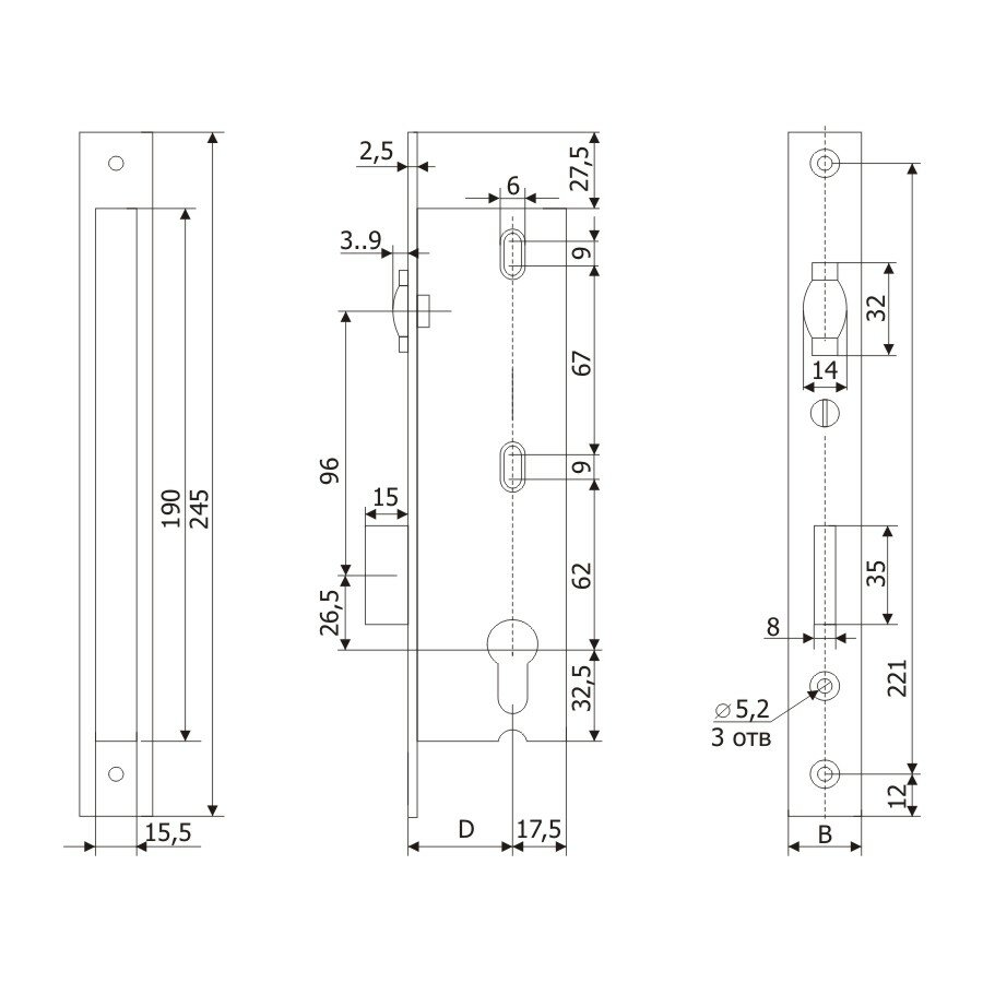 Корпус узкопрофильного замка с регулируемой роликовой защелкой ГАРДИАН PROFI 30.11P.24 /123:225/