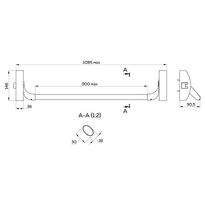 Ручка-штанга нажимная FUARO AP.1900B push-bar накладная для одно/двустворчатых профильных дверей SL серебро