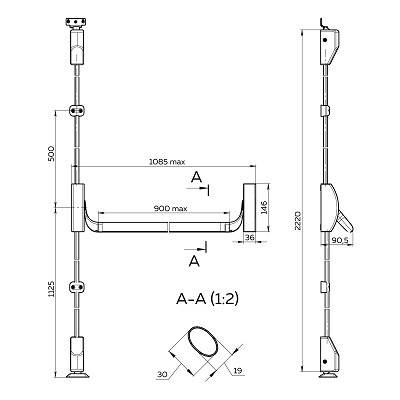 Ручка-штанга нажимная FUARO AP.1900C push-bar с тягами для двухстворчатых профильных дверей