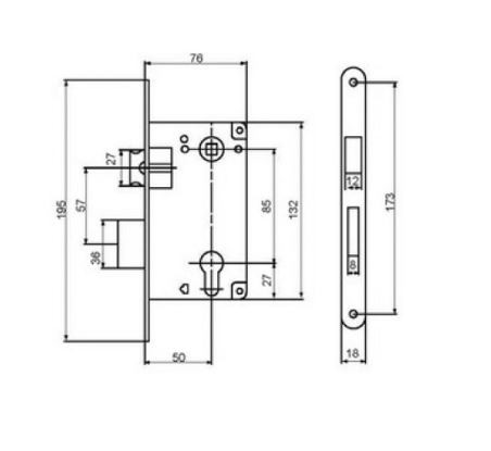 Замок врезной под цилиндр RENZ INLBB 8550-2/1 SN никель матовый
