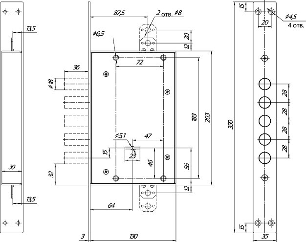 Замок врезной сувальдный МЕТТЭМ ЗВ8 341.1.1 с тягами 5 кл. ключ 60 мм