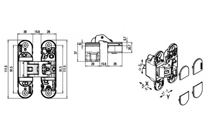 KUBICA 6700 DXSX CR.SAT петля скрытая универсальная МАТОВЫЙ ХРОМ 70 kg
