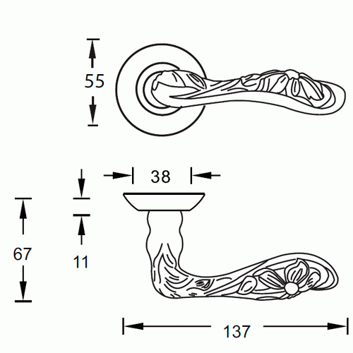 Ручка дверная ARCHIE Aurora 172 S010 172ACF античный кофе