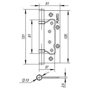 Петля накладная без врезки PUNTO 200-2B 125x2,5 SSG сатинированное золото