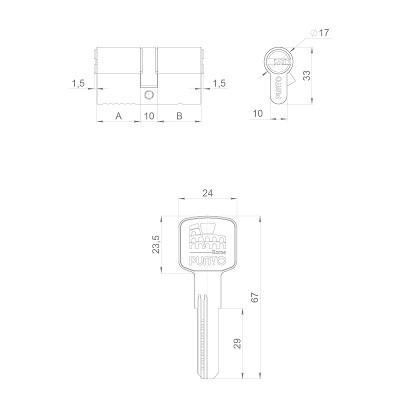 Цилиндровый механизм PUNTO Z3000Key90(35+10+45) BL черный