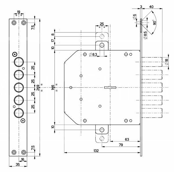 Замок врезной сувальдный MOTTURA 50.5M-S MyKey левый ключ 60 мм без накладок