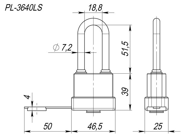 Замок навесной FUARO PL-3640 LS 40 мм 3 англ. кл. удлиненная дужка БЛИСТЕР
