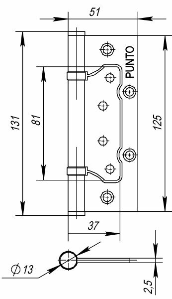 Петля накладная без врезки PUNTO 200-2B 125x2,5 CFB кофе глянец