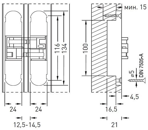 Петля скрытой установки ARCHIE Sillur S-130 P.GOLD золото