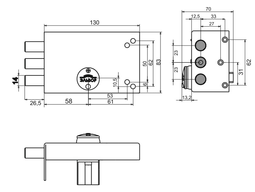 Замок накладной ЭЛЬБОР Лазурит 1.02.51.МА медный антик