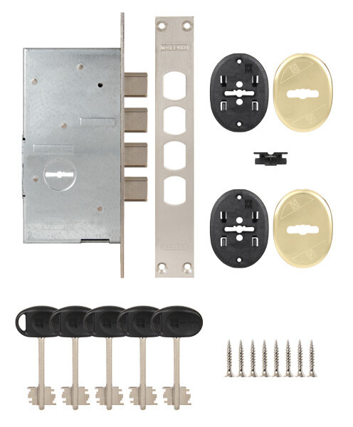 Замок врезной двухсистемный MOTTURA 54.787 универсальный ключ 40мм без накладок