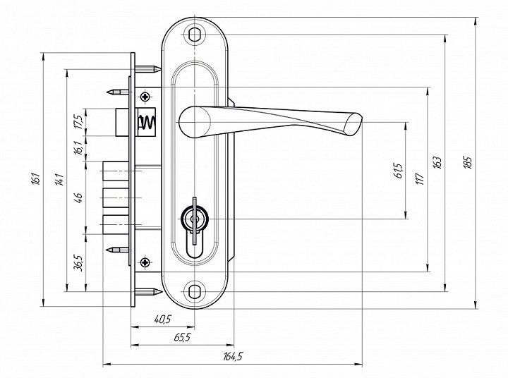 Замок врезной цилиндровый с защёлкой в комплекте с ручкой ЗЕНИТ ЗВ7-60.1-02 медь 5 кл