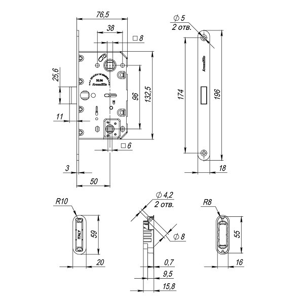 Магнитная защелка ARMADILLO WC с ответной планкой GRAVITY G01.196.50.96 MWSC итальянский тисненый