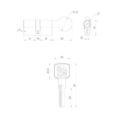 Цилиндровый механизм PUNTO Z3002Knob110(50+10+50) с вертушкой BL черный