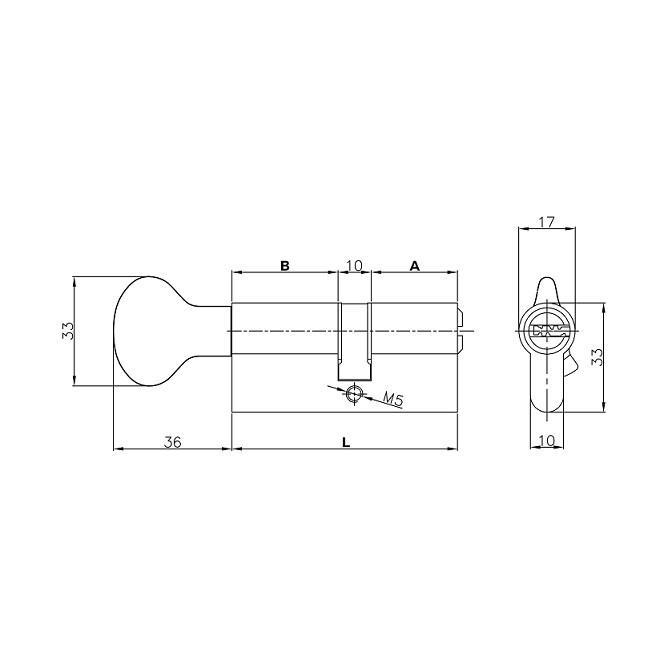 Цилиндровый механизм с вертушкой KALE KILIT 164 SM/62 (26+10+26) mm никель 5 кл.