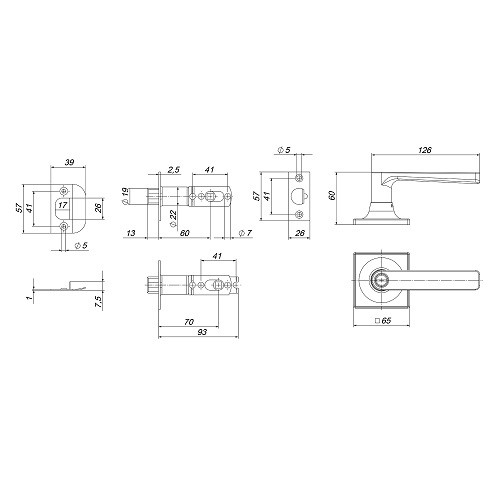 Ручка защелка PUNTO DK710/BL BL-PS без фиксатора черный