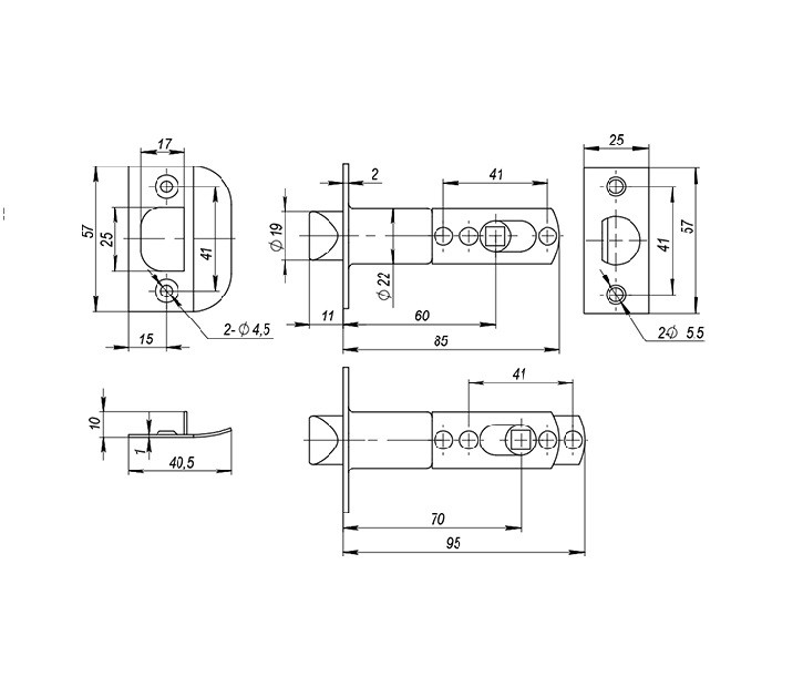 Ручка защелка AJAX 6010 AB-P без фиксатора бронза