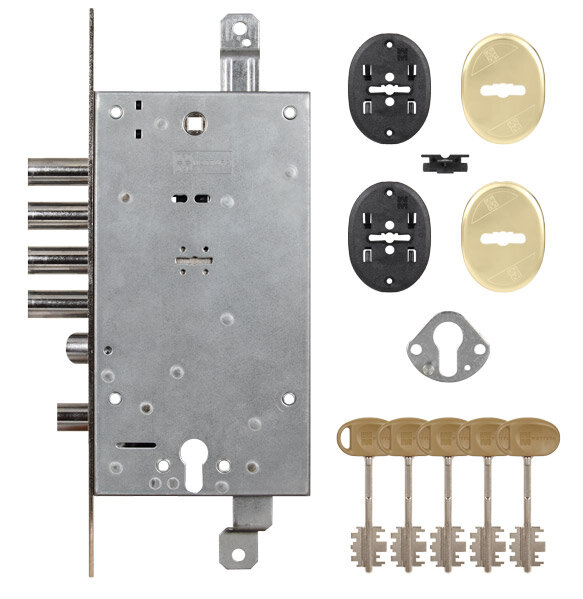 Замок врезной двухсистемный MOTTURA 54.J939M-D MyKey правый перекодировка с торца кл. 40 мм без накладок
