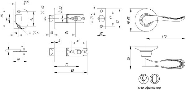 Ручка защелка PUNTO 6030 AB-E ключ-фиксатор Бронза
