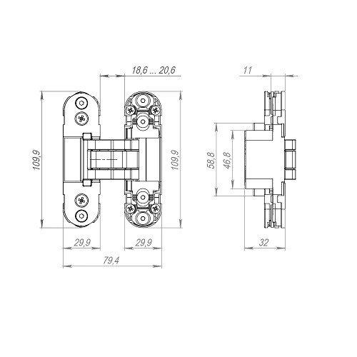 Петля скрытой установки ARMADILLO U3D2000.TG AC медь