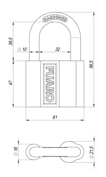Замок навесной FUARO PL-4061 61 мм 3 англ. кл. БЛИСТЕР