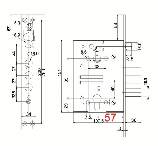 Корпус врезного замка с защёлкой BORDER ЗВ4-3/85К 79059