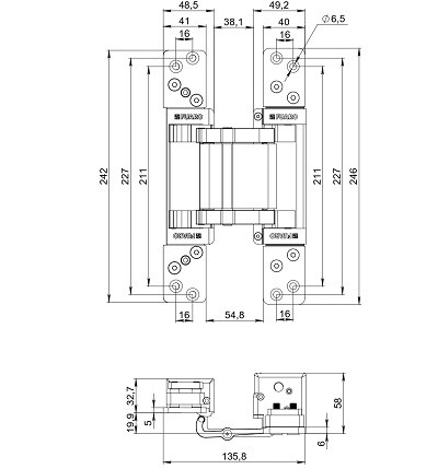 Петля скрытой установки FUARO HH-180-200 200 кг на 2 петли 180 угол открывания BL черная