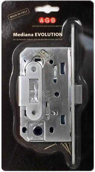 Замок межкомнатный WC AGB MEDIANA EVOLUTION B01102.50.34.567 с ответной планкой B01000.13 матовый хром