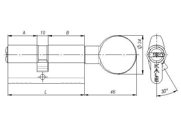 Цилиндровый механизм с вертушкой KALE KILIT 164 SM/70 (30+10+30) mm упк.БЛИСТЕР латунь 5 кл.