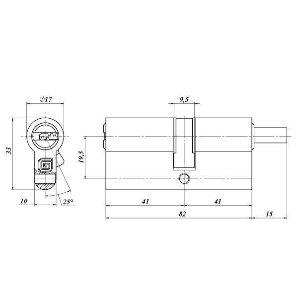 Цилиндровый механизм с вертушком ГАРДИАН GB 82 мм (41/41V) Ni никель 5 ключей /128:4808/