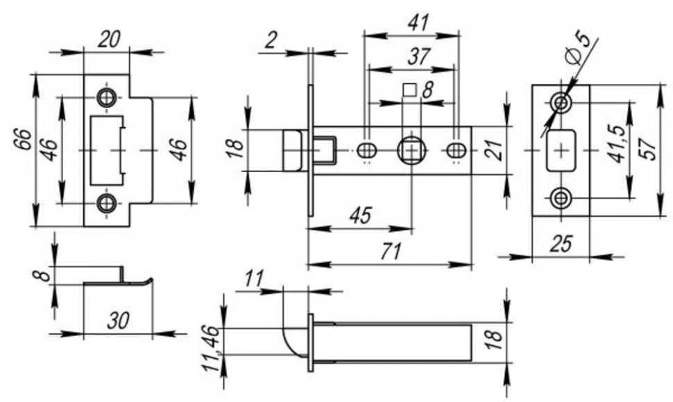 Защелка врезная FUARO PLASTIC P12-45-25 SSC сатинированный хром