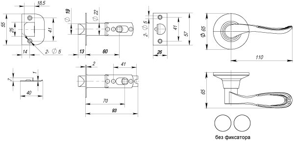 Ручка защелка PUNTO 6030 MAB-P без фиксатора Матовая бронза