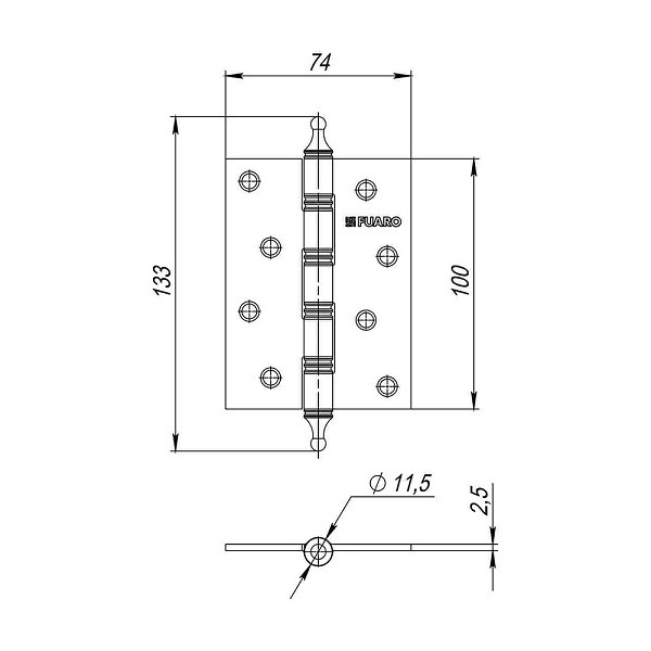 Петля универсальная FUARO IN4400U/A OB (4BB/A 100x75x2,5) античная бронза
