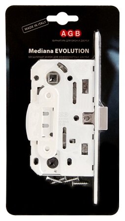 Замок межкомнатный WC AGB MEDIANA EVOLUTION B01102.50.91.567 с ответной планкой B01000.13 белый