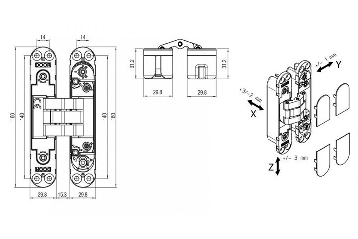 KUBICA 7080 DXSX GOLD универсальная петля цвет ЗОЛОТО 100 kg