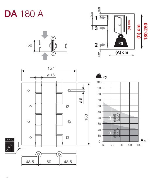 Петля пружинная двойная JUSTOR 5934.01 180x157x4 матовый хром