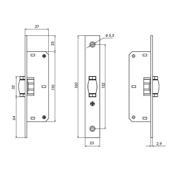 Защелка врезная ролик PUNTO METLR-155B СP хром